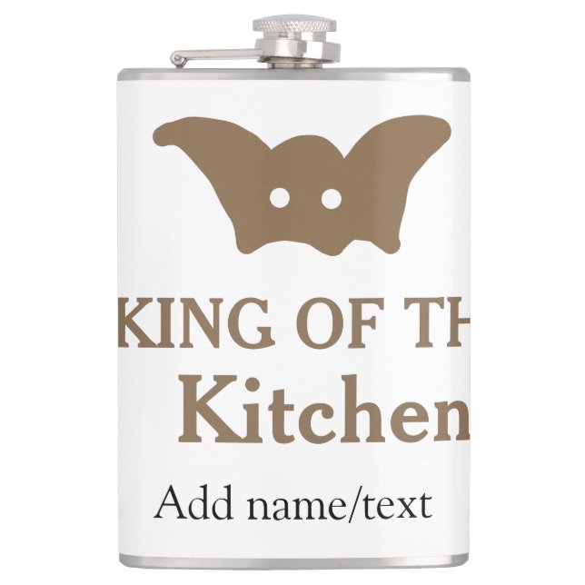 King of the kitchen chef cooking add name crown ha hip flask (Front)