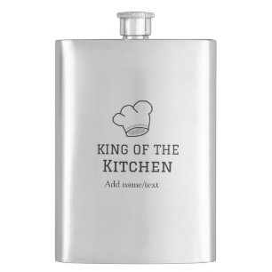 King of the kitchen chef cooking add name crown ha hip flask