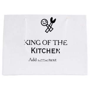 King of the kitchen chef cooking add name crown ha large gift bag