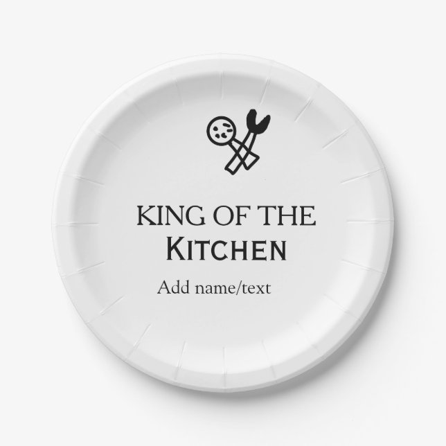 King of the kitchen chef cooking add name crown ha paper plate (Front)