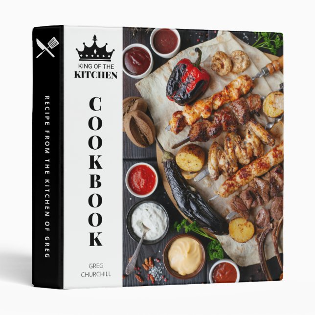 King of The Kitchen Cookbook Recipe Personalized Binder (Front/Spine)