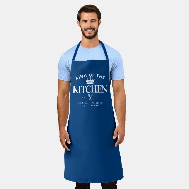 King of the Kitchen Crown Foodie Dad Men Navy Blue Apron (Worn)