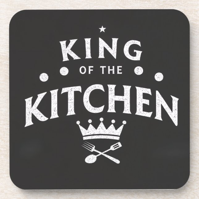 King of the Kitchen Crown – Funny Foodie Black Coaster (Front)