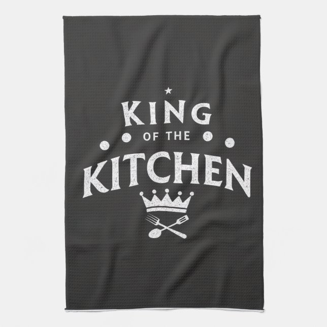 King of the Kitchen Crown – Funny Foodie Black Kitchen Towel (Vertical)