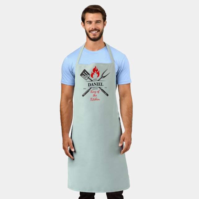 King of the Kitchen Customizable Eucalyptus Green Apron (Worn)