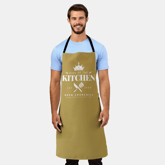 King of The Kitchen Foodie Men Personalized Gold Apron (Worn)