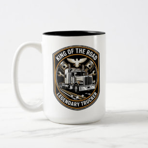 King of the Road Legendary Trucker Retro Badge Two-Tone Coffee Mug