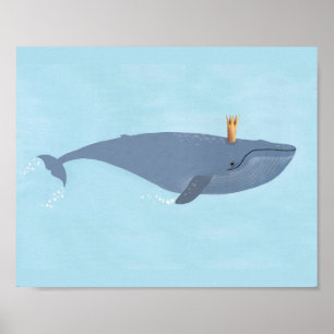 King Of The Sea - Blue Whale Crown Illustration Poster