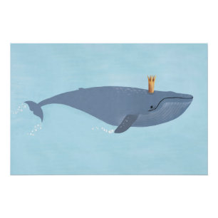 King Of The Sea - Blue Whale Crown Illustration  Poster