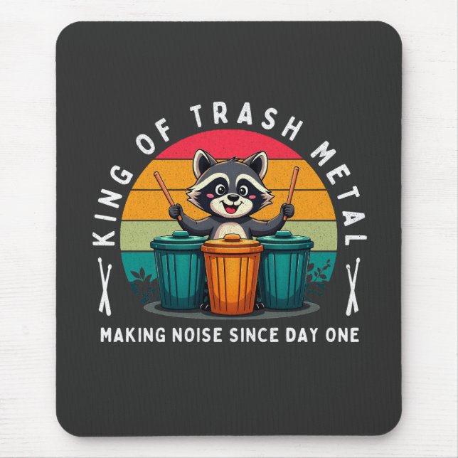 King of Trash Metal Funny Raccoon Drummer Mouse Pad (Front)