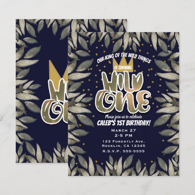 King of Wild Things ONE 1st Birthday Party Invitation (Front/Back)