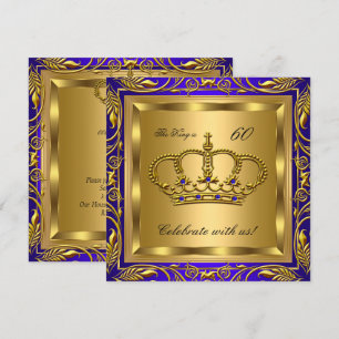 King or Queen Royal Blue Gold Birthday Party Invitation