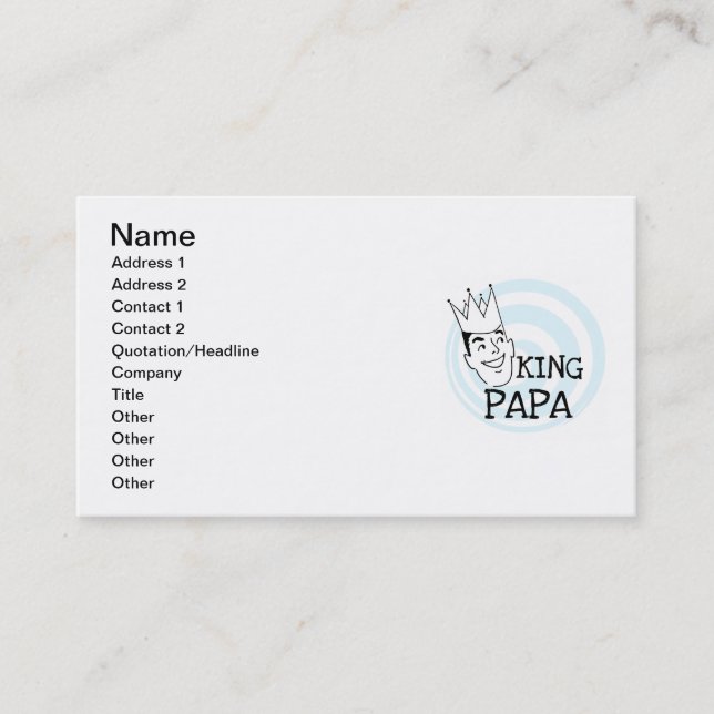 King Papa T-shirts and Gifts Business Card (Front)