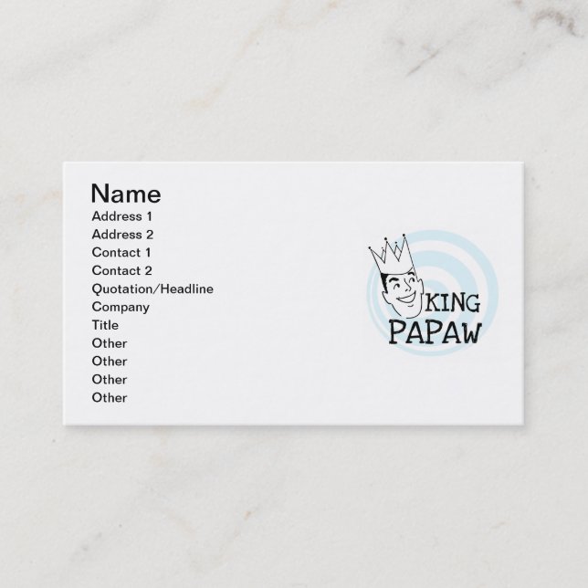 King Papaw T-shirts and Gifts Business Card (Front)