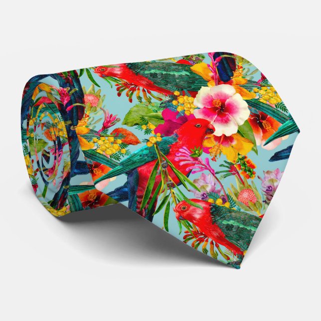 King Parrot Tropical Blooms Pattern Tie (Rolled)