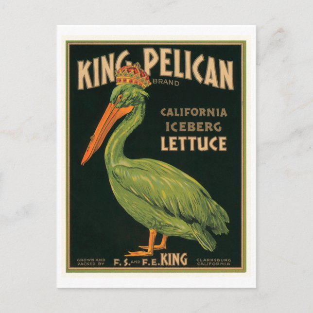King Pelican Lettuce Vintage Crate Label Postcard (Front)