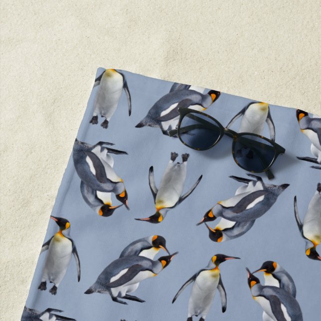 King Penguin Frenzy Beach Towel (Blue) (In Situ)
