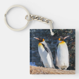 King Penguin Pair Against Wintry Backdrop Keychain