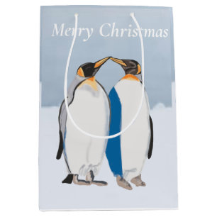 King Penguin Pair Kissing Christmas Medium Gift Bag