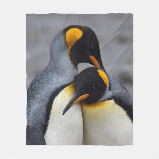 King Penguins in Love Fleece Blanket (Front)