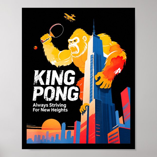 King Pong Funny Table Tennis Fan Poster Style (Front)