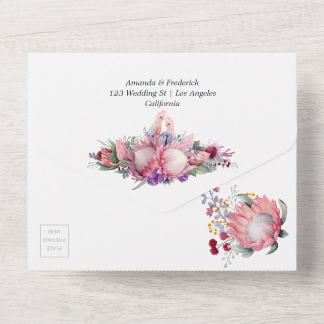 King Protea Blossoms Boho Wedding All In One Invitation (Back)