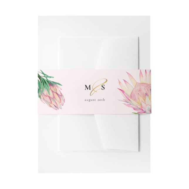 King Protea Blush Pink Wedding Invitation Belly Band (Front Example)