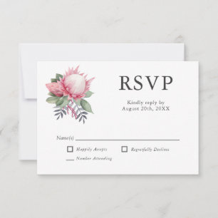 King Protea Botanical Wedding RSVP Card
