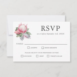King Protea Botanical Wedding RSVP Entree Choices Card