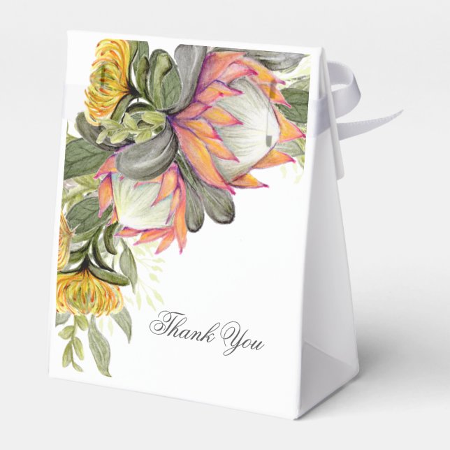 King Protea Bouquet Wedding Favour Box (Back Side)
