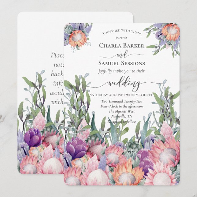 King Protea Bright Colored Exotic Flowers  Program (Front/Back)