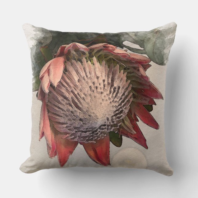 King Protea Coussin de conception papier aquarelle (Recto)