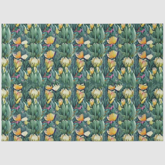 King Protea flower watercolor old botanical Tissue Paper (Front)