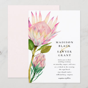 King Protea Pink Floral Wedding Invitation