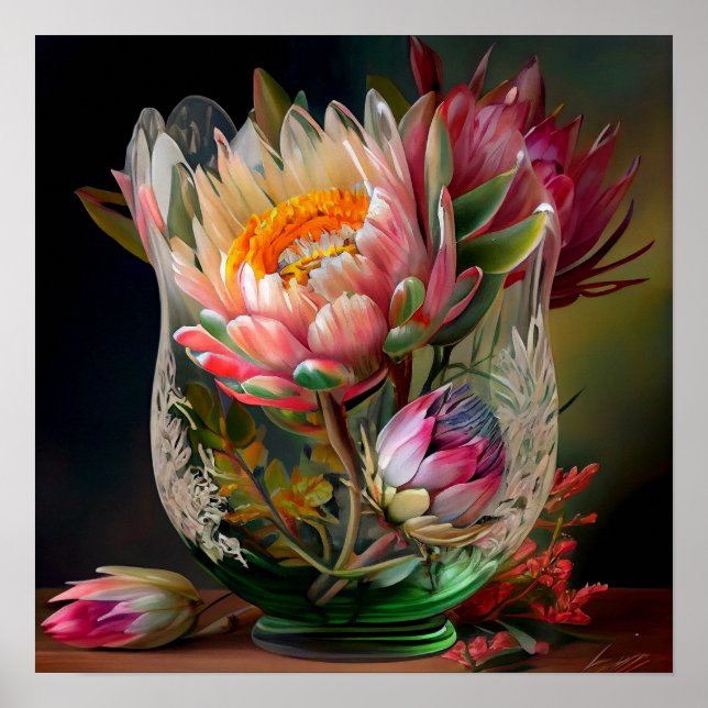 King Protea Pink Yellow Red Beautiful Bouquet   Poster (Front)