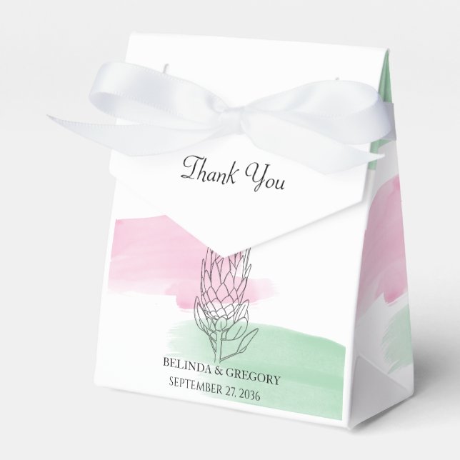 King Protea Watercolor Wedding Favor Box (Front Side)