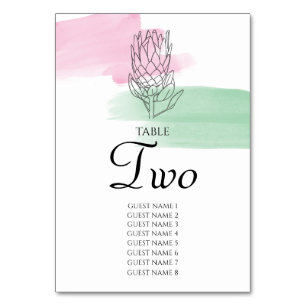 King Protea Watercolor Wedding Guest Names Table Number