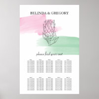 King Protea Watercolor Wedding Seating Chart