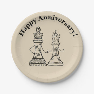 King& Queen Chess Figures Wedding Paper Plate