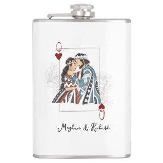 King queen couple card hip flask