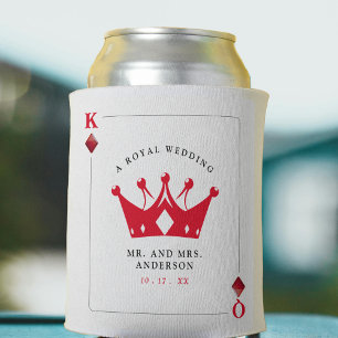 King & Queen of Diamonds Casino Poker Card Wedding Can Cooler