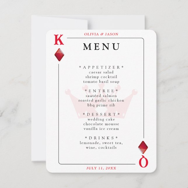 King & Queen of Diamonds Jouer Carte Mariage Menu (Devant)