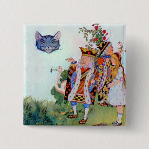 King & Queen of Hearts, Alice & the Cheshire Cat 2 Inch Square Button