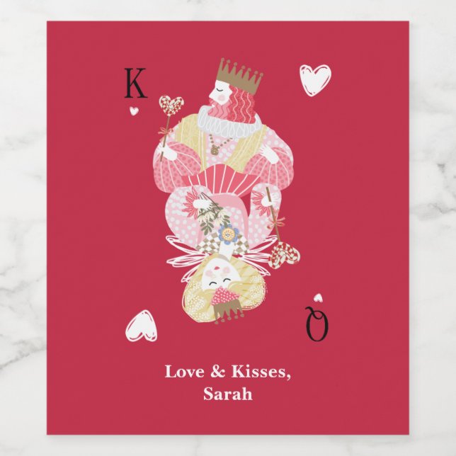 King & Queen of Hearts Personalized Wine Labels (Single Label)