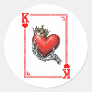King Queen Of Hearts Playing Card Couple Matching  Classic Round Sticker