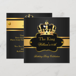 King Queen Royal Black Gold Birthday Men or Women Invitation