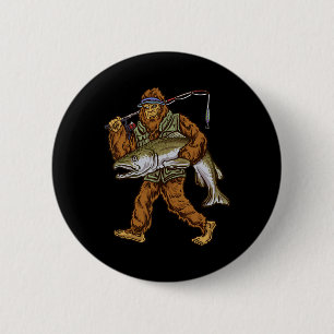 King Salmon Fishing Trout Hunting Bigfoot Fisherme 2 Inch Round Button