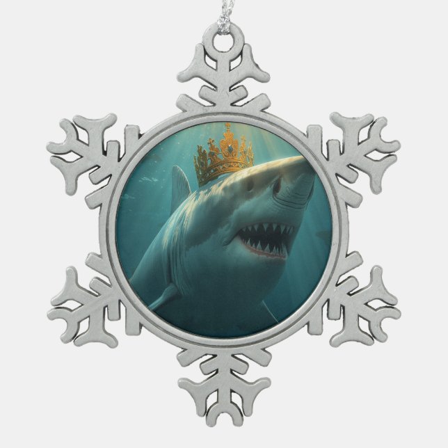 King shark snowflake pewter christmas ornament (Front)