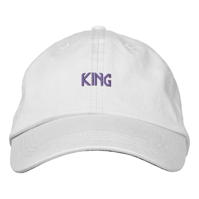 KING Text Excellent Marvellous Amazing White-Hat Embroidered Hat (Front)