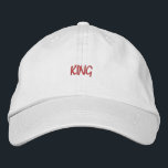 KING Text Personalized custom-hats Elegant Style<br><div class="desc">Nice Hair Accessories for Men or Boys,  King Name Printed with Cotton Embroidered Baseball Cap.
Text Colour: Lipstick
Hat Colour: White. 
Create your own text embroider hat or cap.</div>
